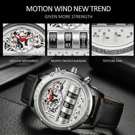Time Capsule Rotating Calendar Engine Dial Watch