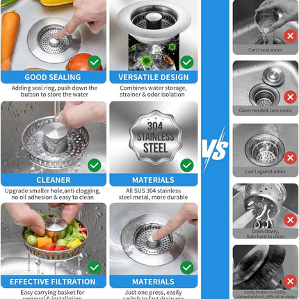 Stainless Steel Pop-Up No-Odor Drain Filter