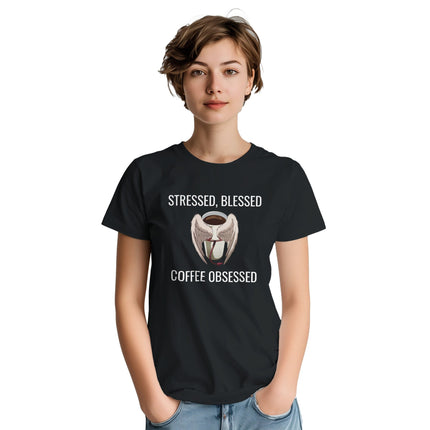 Stressed Blessed & Coffee Obsessed Cotton T-Shirt