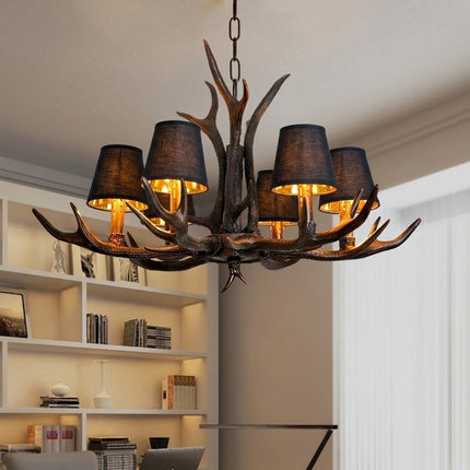 Rustic Antler Black Shade Ceiling Chandelier