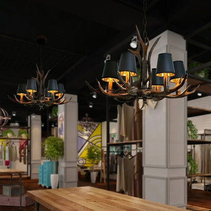 Rustic Antler Black Shade Ceiling Chandelier