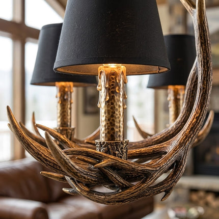 Rustic Antler Black Shade Ceiling Chandelier