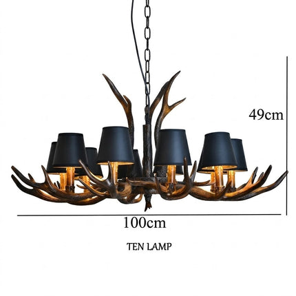 Rustic Antler Black Shade Ceiling Chandelier
