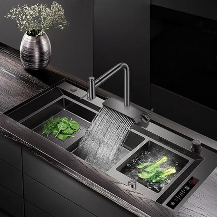 Smart Multi-Zone Gunmetal Kitchen Workstation Sink