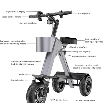3-Wheel Balanced Foldable Electric Scooter