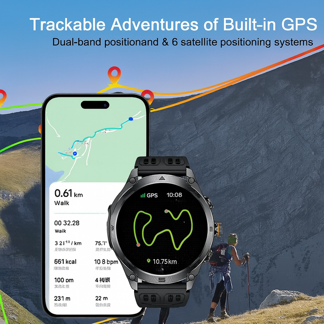 Advanced Sports GPS Waterproof Fitness Tracker Smartwatch
