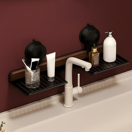 Over Sink Suction Cup Walnut Bathroom Rack