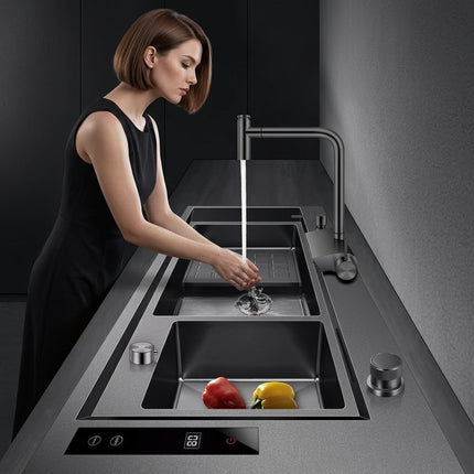 Smart Multi-Zone Gunmetal Kitchen Workstation Sink