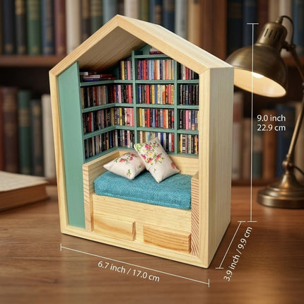 Wooden Library House Reading Nook Miniature