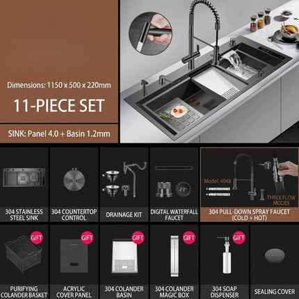 Smart Multi-Zone Gunmetal Kitchen Workstation Sink