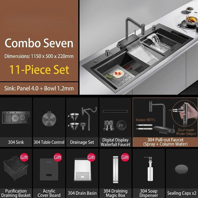 Smart Multi-Zone Gunmetal Kitchen Workstation Sink