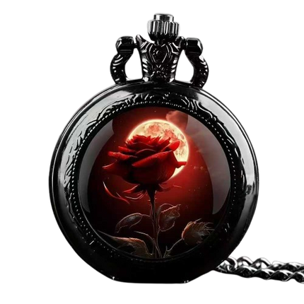 Timepiece Purple Rose Quartz Pocket Watch Necklace
