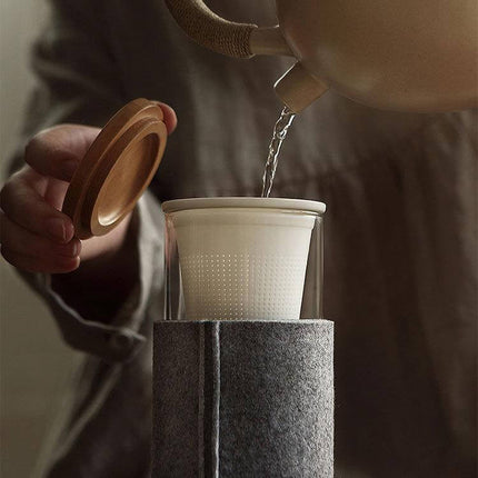 Creative Glass Tea Infuser with Wooden Lid