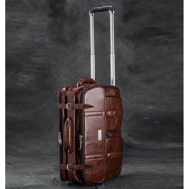 Retro Business Rolling PU Leather Travel Luggages