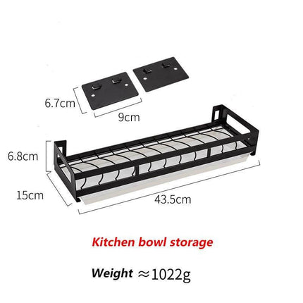 Mat Black No Drill Metal Kitchen Storage