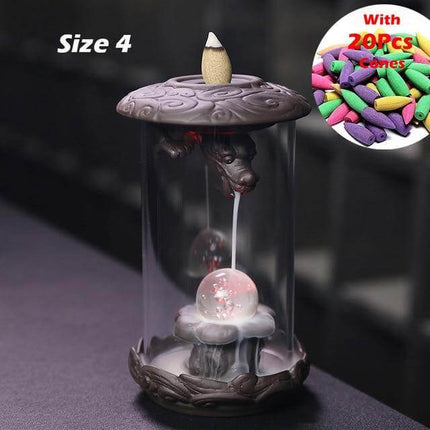 Feng Shui Ceramic Dragon Waterfall Incense Burner