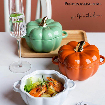 Pumpkin Shape Baking Bowl With Glazed Lid