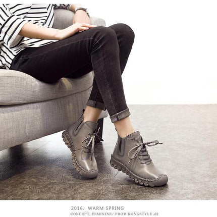 Casual Low Round Toe Leather Winter Shoes