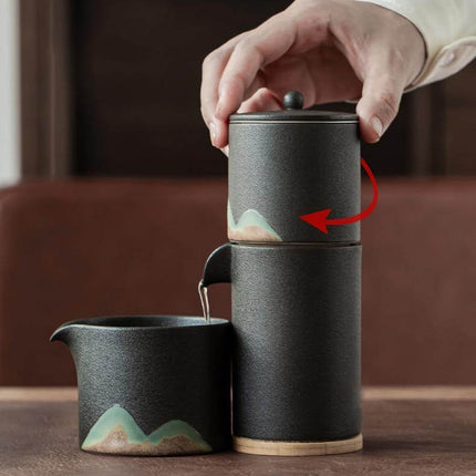 Portable Travel Ceramic Mountain Teapot With 3 Cups