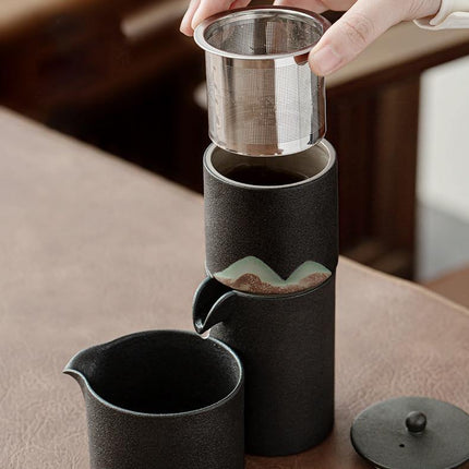 Portable Travel Ceramic Mountain Teapot With 3 Cups