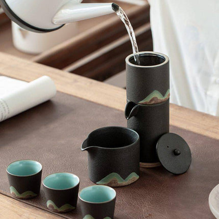 Portable Travel Ceramic Mountain Teapot With 3 Cups