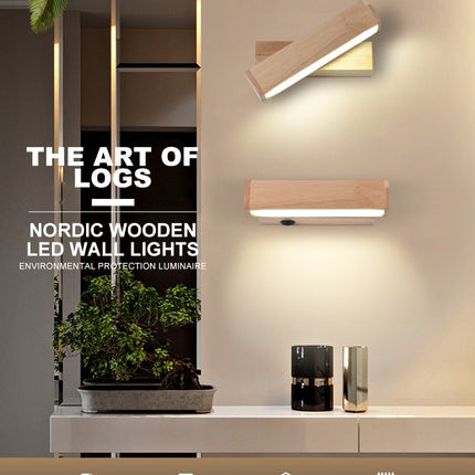 Nordic Design Rotating Bedside Wooden Wall Lamp