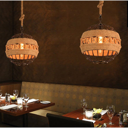 Minimal Natural Retro Rural Rope Ball Chandelier