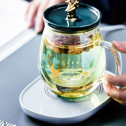 Double Wall Glass Cup With Deer Shape Ceramic Lid