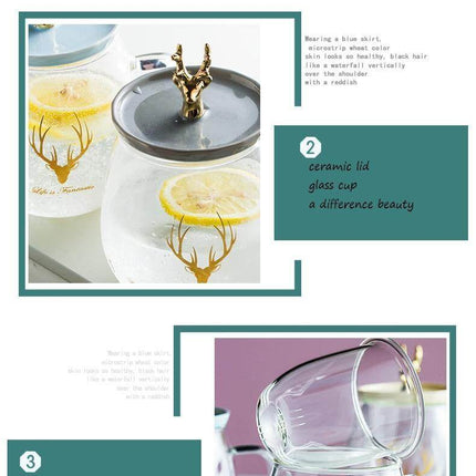 Double Wall Glass Cup With Deer Shape Ceramic Lid
