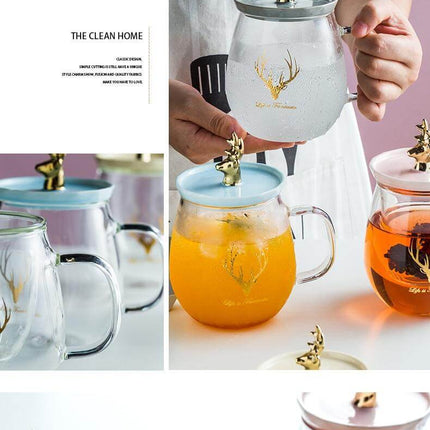 Double Wall Glass Cup With Deer Shape Ceramic Lid