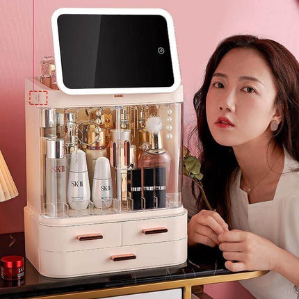 Cosmetic Make-up Jewelry Organizer with Led Lighted Mirror