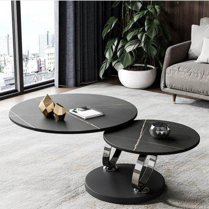 Italian Modern Two-layer Coffee Side Table with Marble Top