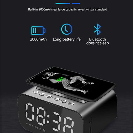 Wireless Dijital Alarm Clock Phone Charger Speaker