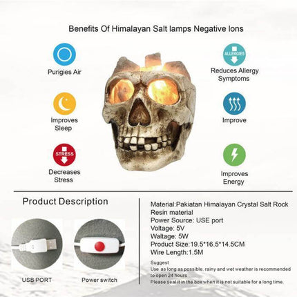 Skull Head Shaped Crystal Salt LED Night Light