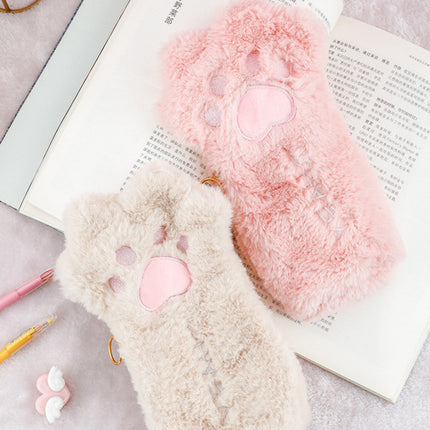 Cute Cat Paw Plush Pencil Bag