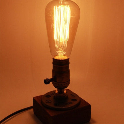 Vintage Industrial Wooden Dimmable Table Lamp