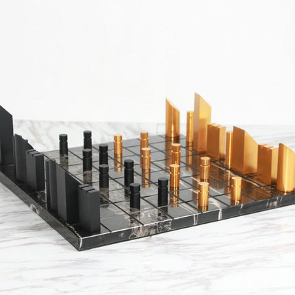 Modern Gold Black Marble Chess Board