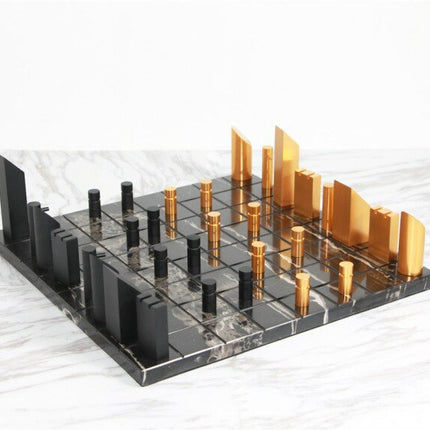 Modern Gold Black Marble Chess Board