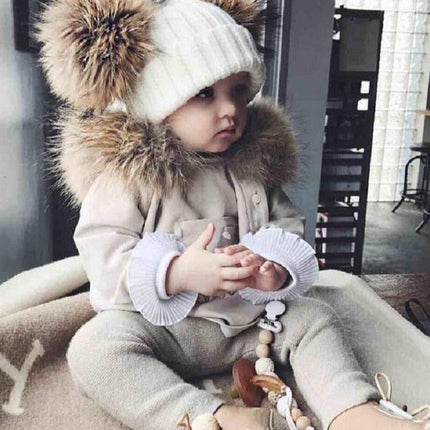 Baby Girl Hat Raccon Fur Two Ball Caps For Baby