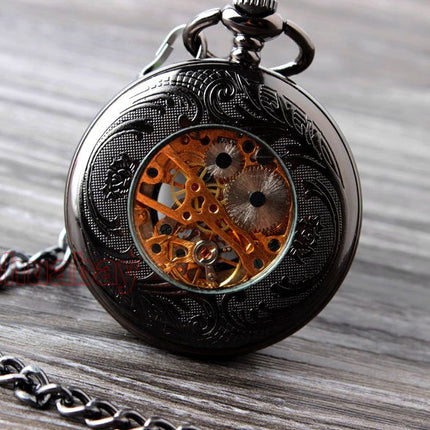 Retro Elegant Fire Black Pocket Watch