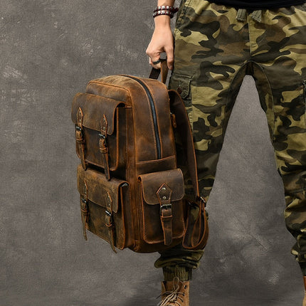 Large Capacity Leather Retro Men's Outdoor Backpack