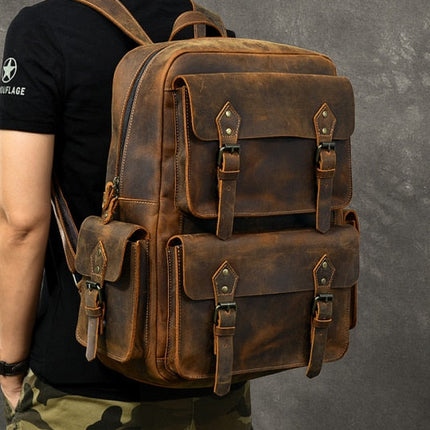 Large Capacity Leather Retro Men's Outdoor Backpack