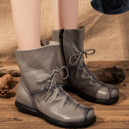 Vintage Look Winter Low Heel Casual Female Short Boots
