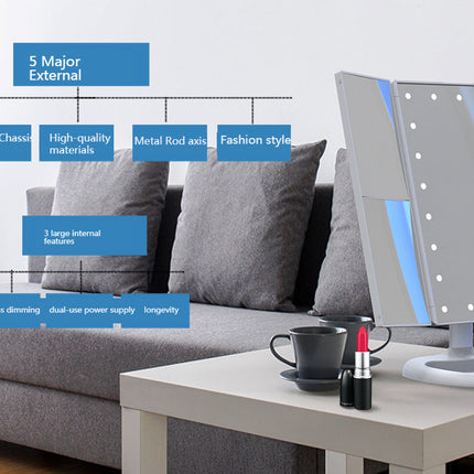 Foldable LED Touch Screen Makeup Mirror