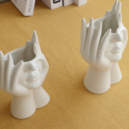 Ceramic Abstract  Human Face Flower Vase