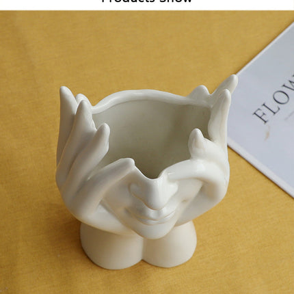 Ceramic Abstract  Human Face Flower Vase