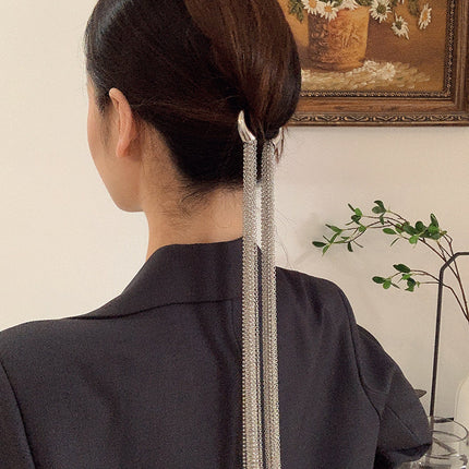 Hyperbole Silver Long Tassel Ponytail Hair Accessory