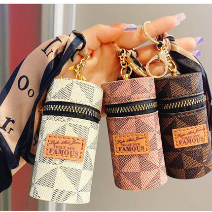 Leather Luxury Mini Lipstick Bag Keychain