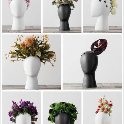 Creative Human Head White Black Decorative Ceramic Vase