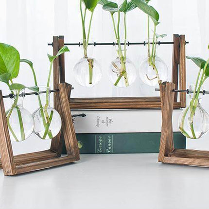 Decorative  Wooden Vase With Wooden Tray